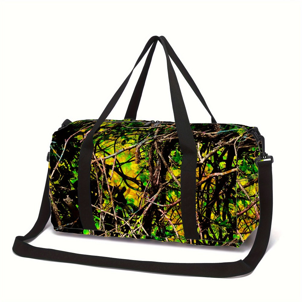 Branch Camo Print Duffel Bag - Durable Polyester Gym & Yoga Bag with Adjustable Shoulder Straps, Unisex Travel Tote for Outdoor Fitness, Machine Washable, Mixed Colors - Great Gift for Men & Women, Gym Bag, Easycare Luggage