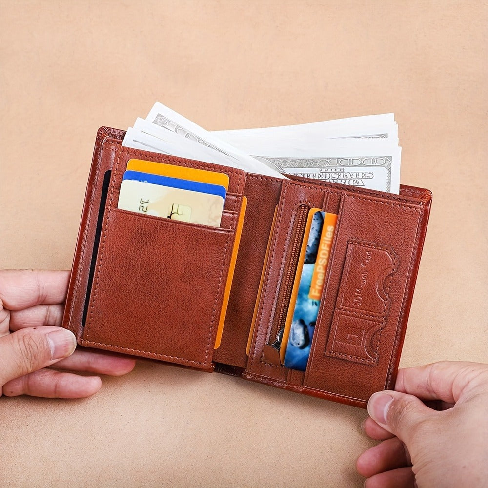 CIEPHIA Vintage Genuine Leather Wallet with RFID Protection, 12 Card Slots, ID Window, Zippered Coin Pocket Perfect Gift for Valentine's Day, Father's Day, Thanksgiving, Everyday Wallet | Vintage Leather Wallet | Secure Zipper Closure