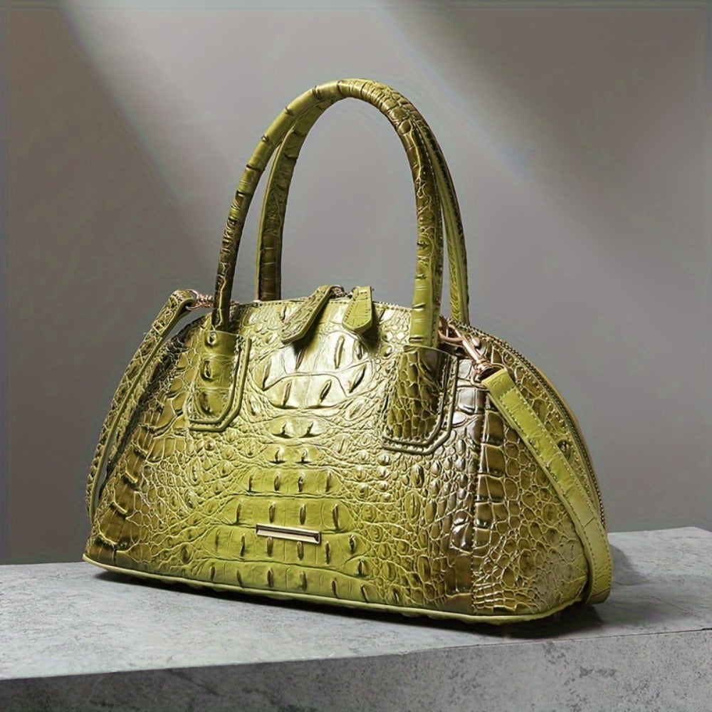 Luxurious Crocodile Print Top Handle Satchel Bag - Stylish Crossbody Design, Spacious Interior, Magnetic Snap Closure, Adjustable Shoulder Strap - Women'S Fashion Handbag, Boston Purse, Perfect for Work, Travel, And Daily Use