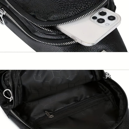 Big Promotions, Best Gift, Best New Year Gift, Holiday Gift Men's Crocodile Pattern Chest Bag with Earphone Hole Trendy Fashion Casual Small Shoulder Messenger Bag Outdoor Travel Chest Bag