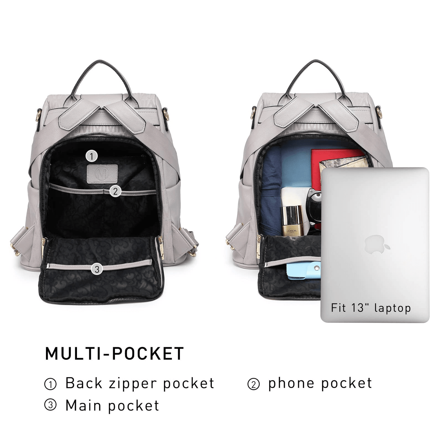 MKP COLLECTION 2pcs Set Women's Fashion Anti-Theft Rucksack & Shoulder Bag Multifunctional Travel Purse