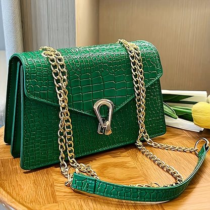 Pink Snake Print Crossbody BagFor Women, Stylish Women's Crocodile Pattern Handbag - Black Shoulder Bag With Detachable Strap Golden-Tone Hardware & Chain Strap, Crossbody Bag Purse Christmas Bags For Gifts Christmas Gift Bags