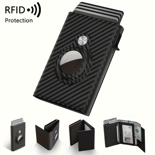 [Smart RFID Wallet] Multifunctional Smart Pop-Up RFID Blocking Wallet, for Air Tag Tri-Fold Credit Card Holder, Minimalist Front Pocket Design, Money Clip, Carbon Fiber Pattern Purse, Large Capacity Card Clip, with ID Window Card Slots And Cash, Pocket Wa