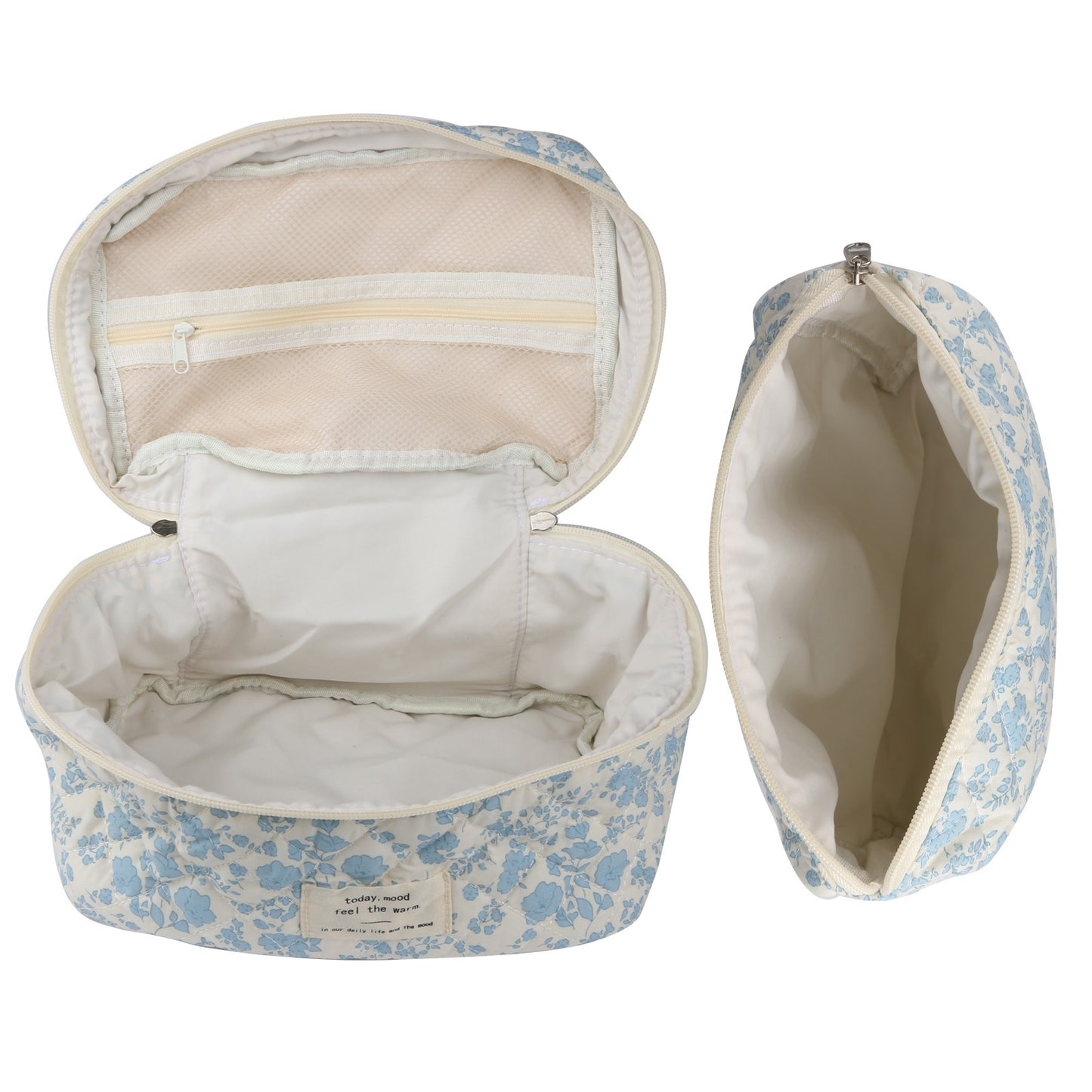 2 Pcs Cute Makeup Bag for Women, Travel Cosmetic Bags, Quilted Coquette Aesthetic Floral Toiletry Organizer Bag