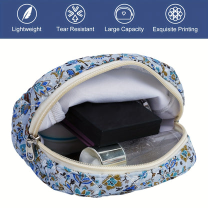 Cute Quilted Floral Print Fabric Bags 2pcs Set - Handbag, Makeup Pouch, Toiletry Bag, Coin Purse & Storage Pouch for Women | 2025 Collection