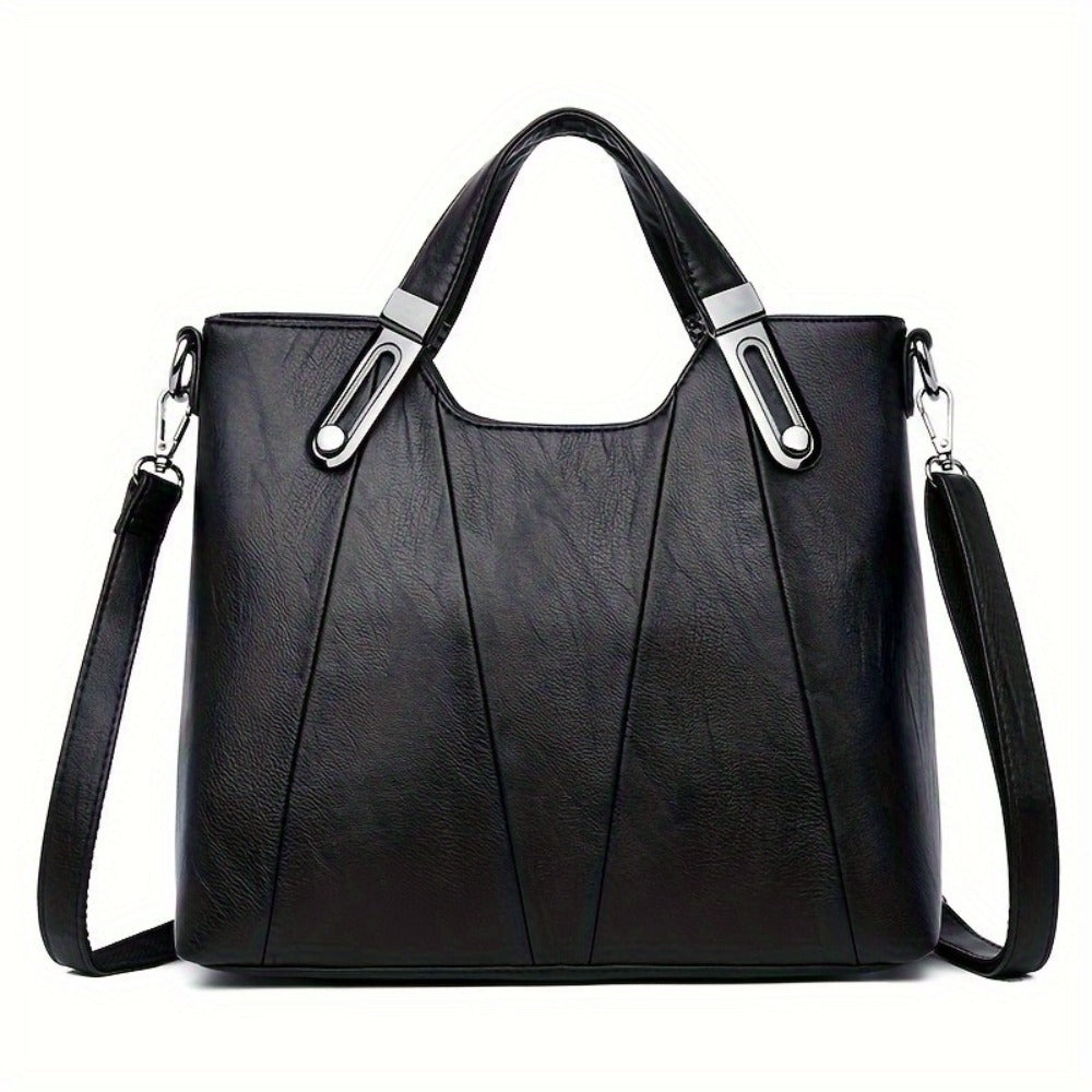 Exquisite Ladies' Genuine Leather Tote Bag - Spacious And Stylish Shoulder Bag with Crossbody Strap, Ideal for Work And Daily Style, Available in Light Grey, Purple, Blue, Burgundy And Black