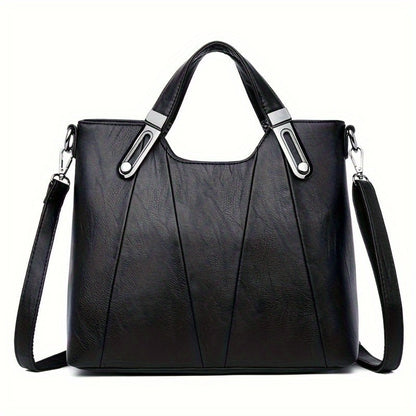 Exquisite Ladies' Genuine Leather Tote Bag - Spacious And Stylish Shoulder Bag with Crossbody Strap, Ideal for Work And Daily Style, Available in Light Grey, Purple, Blue, Burgundy And Black