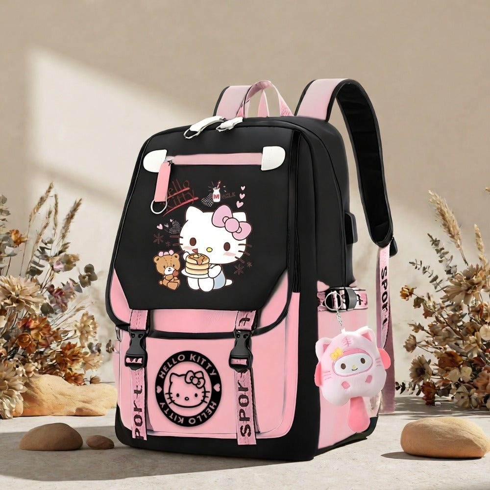 Sanrio Hello Kitty Backpack with Cute Pendant & Luggage Tag - / Bookbag, Large Capacity Travel Computer Case Suitable for,, College, Day Trips