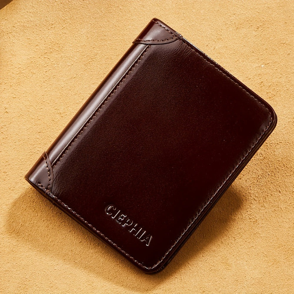 Men's Genuine Leather Wallet, RFID Blocking Protection Slim Short Top Layer Cowhide Wallet, Multifunction Trifold Wallet, Vintage Oil Wax Credit Card Wallet, Gifts for Men