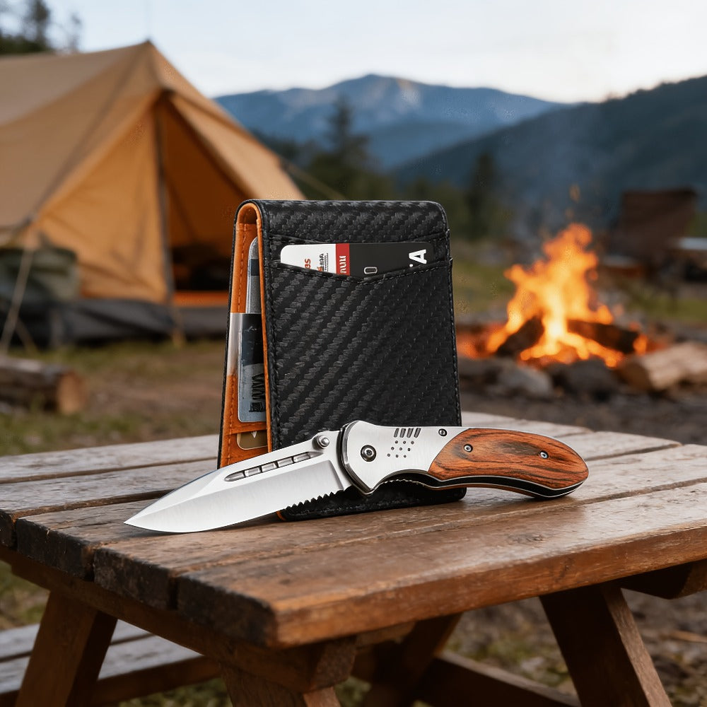 Gift Set for Men Slim Wallet And Portable Folding Tool RFID Blocking Minimalist Wallet Everyday Carry Set Ultra Slim Card Holder Gift for Him