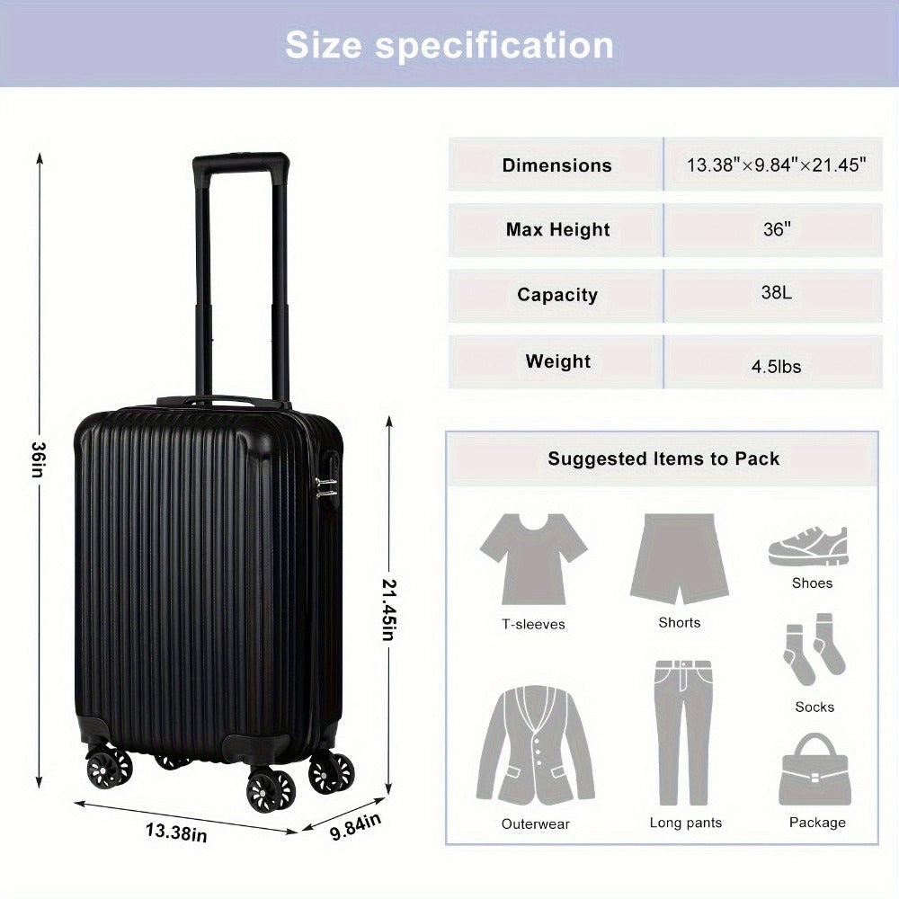 Luggage Trolley Case, 20-inch Boarding Case, ABS Lightweight Hard Shell, 360-degree Smooth Swivel Wheels, TSA Lock, Telescopic Handle, Suitable for Various Travel Occasions, Black, White, Rose Golden, Silvery Gray