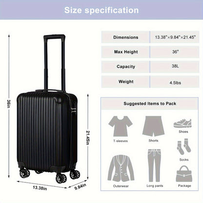 Luggage Trolley Case, 20-inch Boarding Case, ABS Lightweight Hard Shell, 360-degree Smooth Swivel Wheels, TSA Lock, Telescopic Handle, Suitable for Various Travel Occasions, Black, White, Rose Golden, Silvery Gray