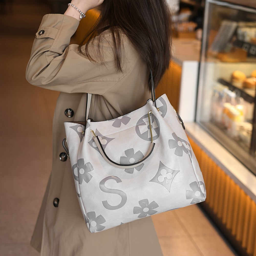 Elegant Flower Embossed Handbag, Fashionable Satchel Bag for Work, Classic All-Match Bag
