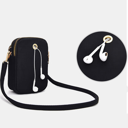 's Compact Crossbody Bag - Heart-Shaped Window with Golden Zipper, Adjustable Strap, Oxford Cloth Purse with Coin Pocket & Headphone Jack - Lightweight Everyday Bag for, Phone Purse for Travel, Work, School - Black Crossbody Bag with Butterfly Heart Print