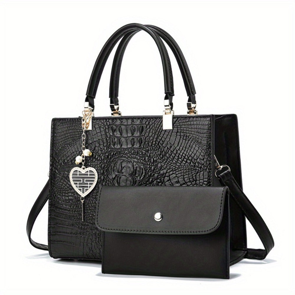Crossbody Bag for Women – Convertible, Croc Print Heart Charm Top | Bag Vero – detail view 5