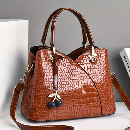 Crossbody Bag for Women – Faux Crocodile Texture Cherry Pendant | Bag Vero – detail view 13