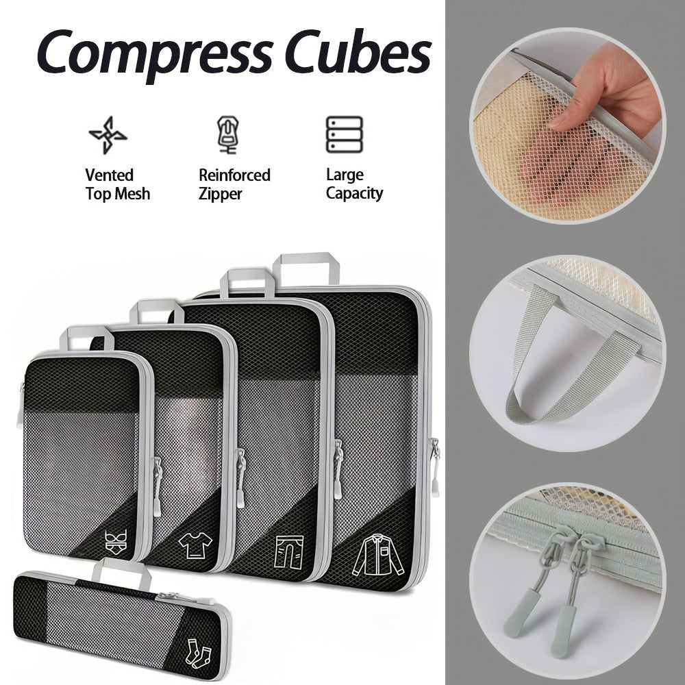 5 Set Compression Packing Cubes for Travel Lightweight Vacation Travel Essentials Travel Additions for Suitcase Organizer Bags Set Durable Luggage Organizer Travel Bags