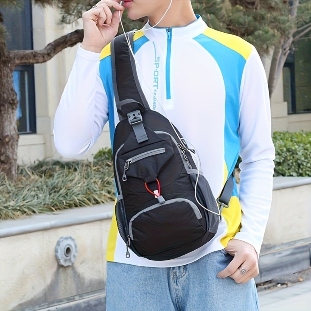Sport Sling Bag for Men and Women - Large Capacity Crossbody Bag for Travel, Hiking & Daily Commute | Adjustable Breathable Strap, Multiple Pockets with Earphone Hole, Nylon.