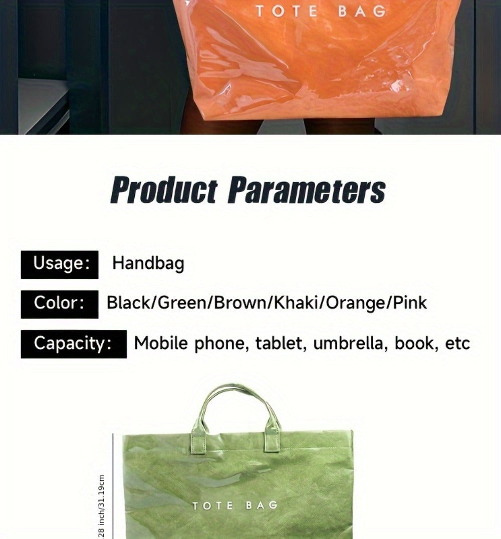 Women'S Tote Bags Lightweight Dupont Fabric, Double Layer, Durable Handle, Ideal For Everyday Use Classic Solid Color Handbag PVC Fashion Bag