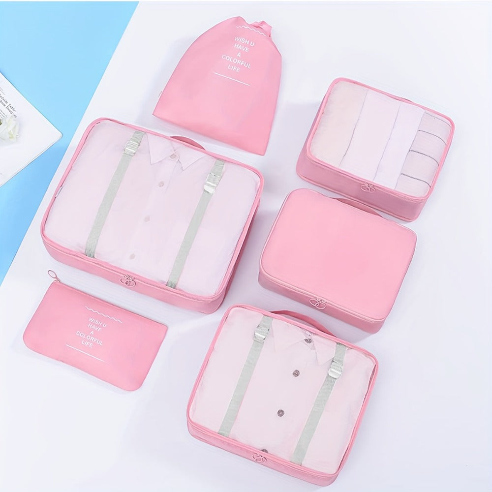 9pcs Portable Travel Storage Bag Set - Organize Your Clothing, Shoes, And Underwear with Ease - Perfect for Luggage And Suitcase Packing Slogan Graphic Travel Storage Bag Portable with Shoe Toiletry And Laundry Bags School Supplies School Stuff