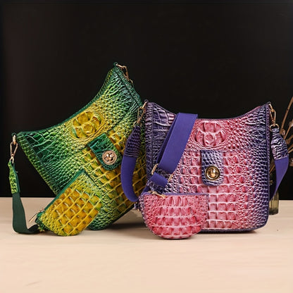 Trendy Crossbody Bag with Crocodile Pattern - Premium Bucket And Coin Purse Style - Multi-Purpose Shoulder Bag Suitable for Any Event