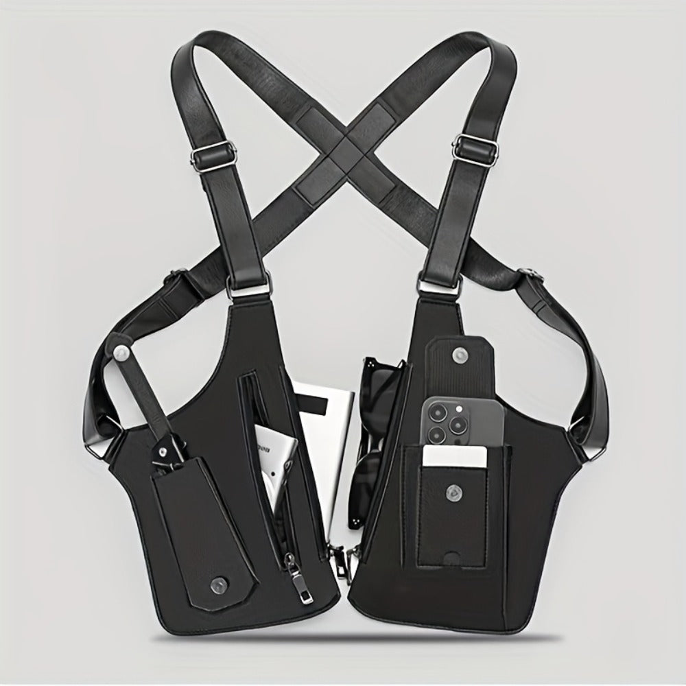 Men'S Retro Shoulder Strap Underarm Shoulder Bag, Multi-Functional Lightweight Backpack, Outdoor Mobile Phone Bag, Outdoor Vest Bag, Multi-Functional Vest Bag, Black Vest Bag, Brown Vest Bag