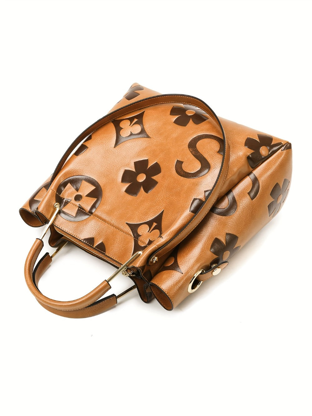 Elegant Flower Embossed Handbag, Fashionable Satchel Bag for Work, Classic All-Match Bag
