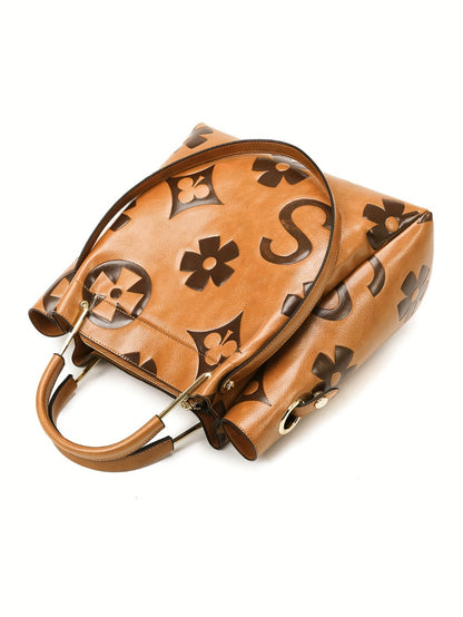 Elegant Flower Embossed Handbag, Fashionable Satchel Bag for Work, Classic All-Match Bag