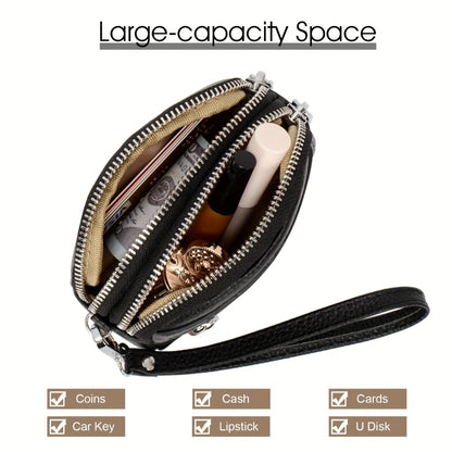 Coin Purse for Women Genuine Leather Small Triple Zipper Coin Wallet Pouch with Removable Wristlet Strap