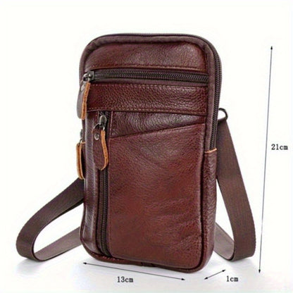 Premium Men'S Leather Crossbody Bag | Adjustable Strap, Various Zippered Compartments, Phone Holder & Wallet | Ideal for Travel, Outdoor Activities, And Everyday Use | Vintage Design | Dark Brown And Black