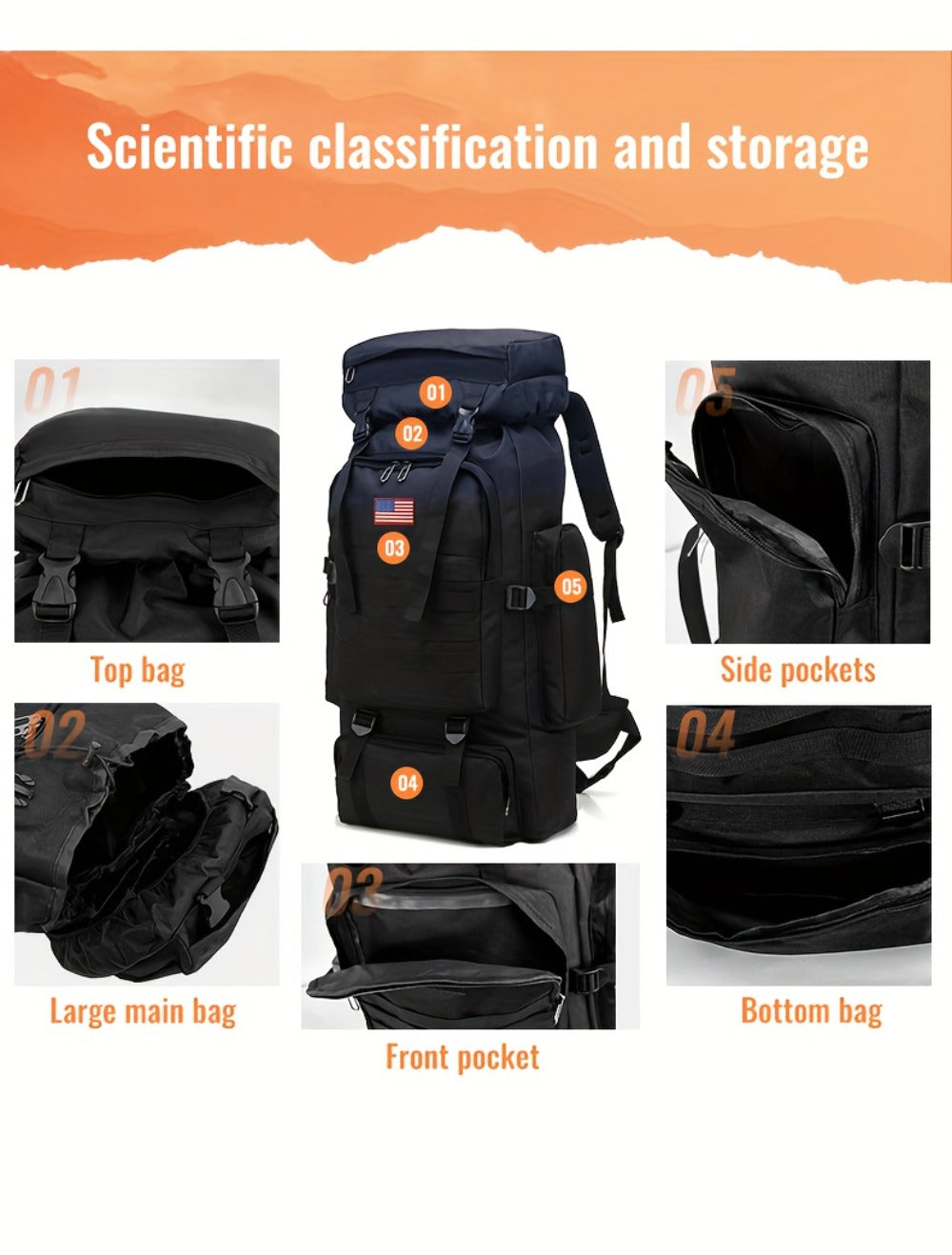 21.13gal Outdoor Camping & Hiking Backpack, 2pcs Set With Backpack And Flag Icon
