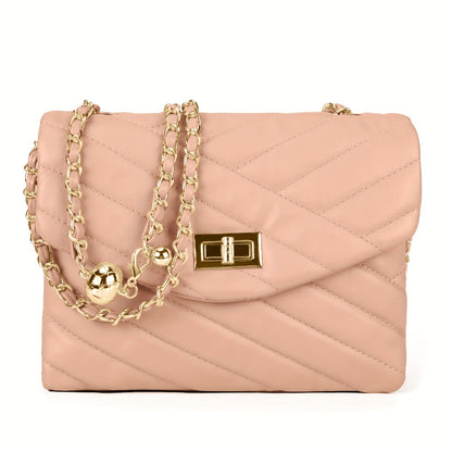 New Fashion Diamond Lattice Soft Chain Bag, Leisure And Easy with Pure Color PU Ladies Daily Travel Crossbody Bag