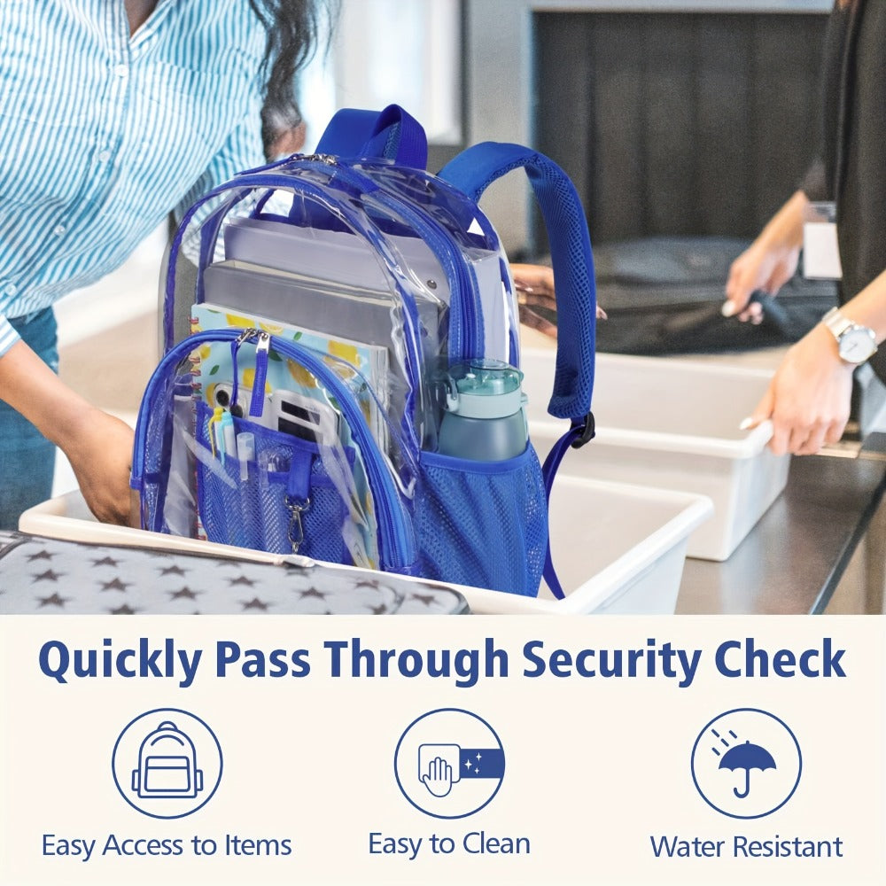 Heavy-Duty Clear Backpack - Large Transparent Backpack with Front Zipper Compartment & Side Pocket, Heavy-Duty PVC School Backpack, Bookbag for College, Travel, Work - Easy Visibility & Secure Zipper Closure, Backpack for Travel, College Student Bag, Rein