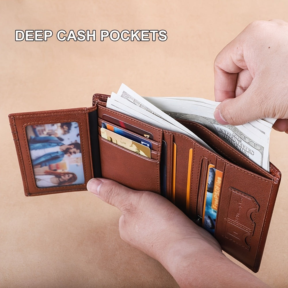 CIEPHIA Vintage Genuine Leather Wallet with RFID Protection, 12 Card Slots, ID Window, Zippered Coin Pocket Perfect Gift for Valentine's Day, Father's Day, Thanksgiving, Everyday Wallet | Vintage Leather Wallet | Secure Zipper Closure