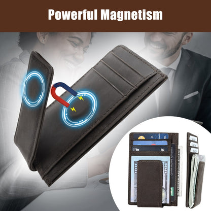 Leather Wallet for Men Featuring a Magnetic Money Clip, RFID Protection for Cards, a Slim Design for Front Pockets, Perfect As a Father'S Day Gift