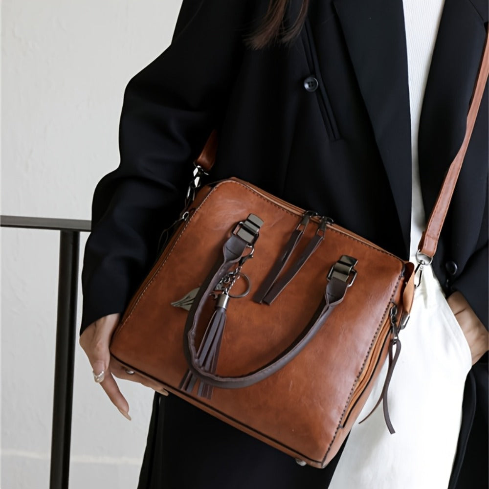 Fashionable And Versatile 4pcs Women's Bag Set, Retro Tote Bag, Crossbody Shoulder Bag, Handbag, Wallet, Oil Wax PU Tassel Tote Bag, Exquisite Y Scarf, Meeting The Needs Of Daily Commuting, Travel, for Best Birthday Gifts