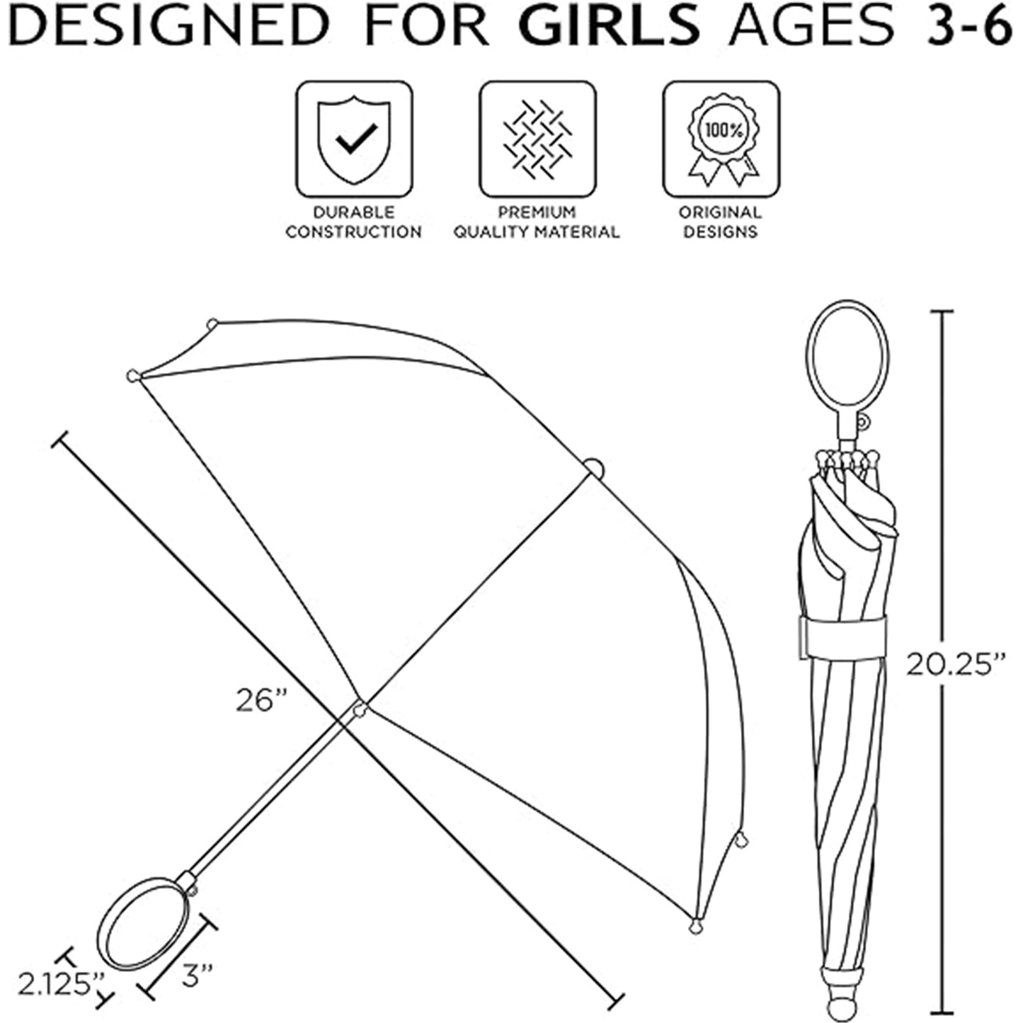Nickelodeon Kids Umbrella - Rain Wear Umbrella for Toddler and Little Girl Ages 3-6 Grey