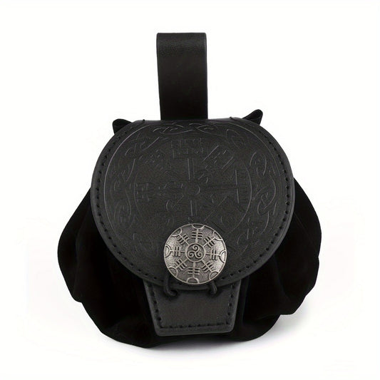 Medieval Viking Warrior Waist Bag - Chestnut Brown Synthetic Leather, Embossed Knight Style Coin Purse for Halloween Costume, LARP Parties & Stage Performances, Halloween Waist Bag | Knight Style Bag | Vintage Look Purse,  Retro Design, Durable