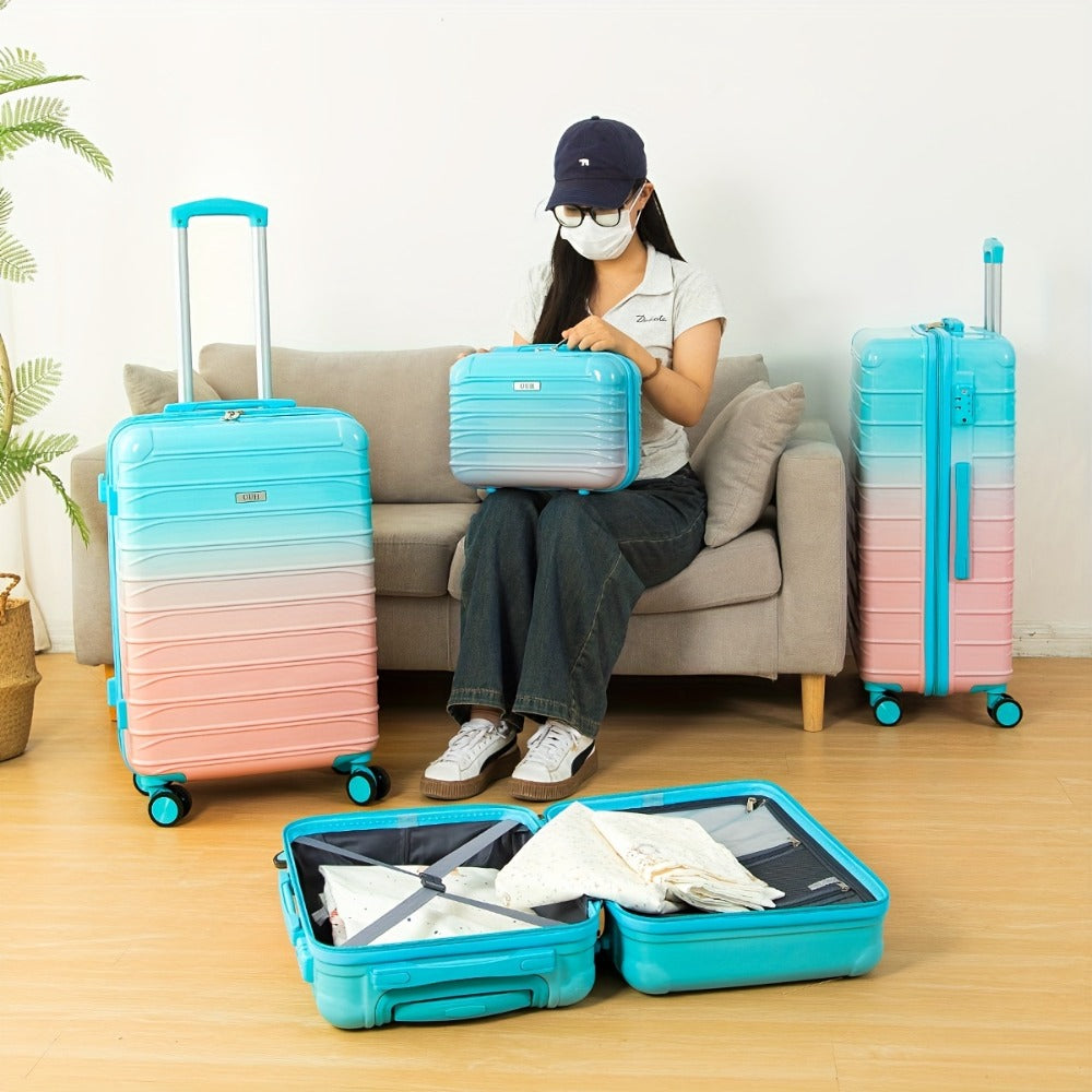 UUH - 4pcs Luggage Set - Sturdy ABS Material Luggage, Smooth Dual Wheels, TSA Certified Locks, 13/20/24/28 Inch Sizes, Gradient Colours, 13 Inch Carry-on Case Included, Ultra-lightweight Design - Perfect for Travelling
