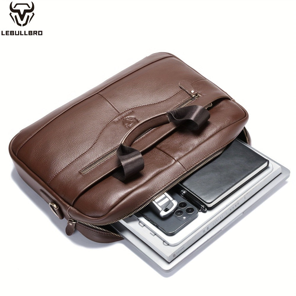 LEBULLBRO Premium Real Leather Executive Briefcase Made from Top-Quality Cowhide, Roomy Versatile Shoulder Bag Featuring a Laptop Section