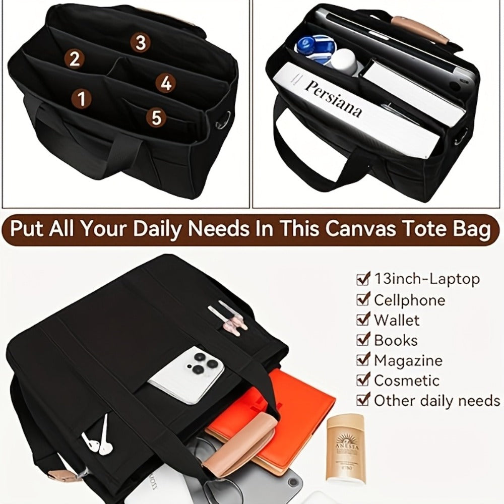 Tote Bag with Multi-Pocket Large Crossbody Shoulder Handbag Everything Tote Bag with Compartments
