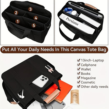Tote Bag with Multi-Pocket Large Crossbody Shoulder Handbag Everything Tote Bag with Compartments