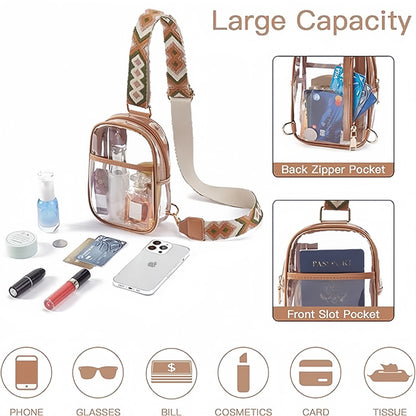 Clear Sling Bag, Clear TPU Fanny Pack, Stadium Approved Crossbody Bag,Transparent Chest Bag with Adjustable Strap,Crossbody Purses for Concerts Sports