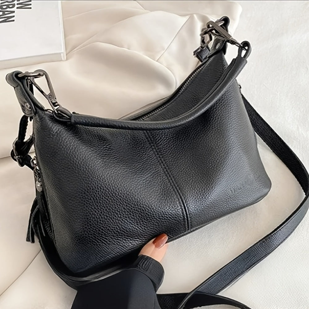Bolsos Para Mujer Tassel Textured Genuine Genuine Leather Crossbody Bag Shoulder Bag with Adjustable Strap Daily Commuter Versatile Handbag Tote Bag for Women Large Capacity Travel Bags for Women