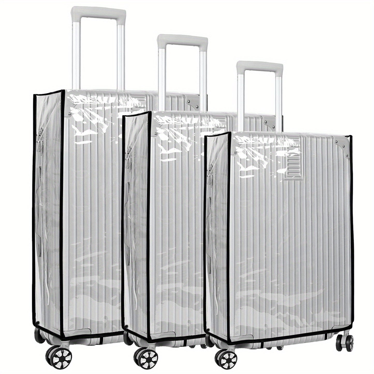 3pcs Clear PVC Luggage Covers - Waterproof, Reusable Suitcase Protectors with Wheels, Fits 20', 24', 28' Luggage, Durable & Easy to Clean, Transparent Travel Accessories for Scratch & Dust Protection