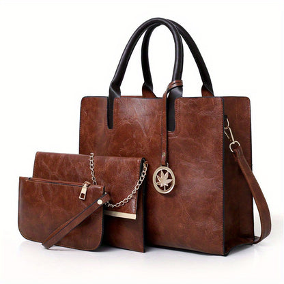 Set of 3 Vintage-Inspired Women'S Bags - Includes a Tote with Chain, a Crossbody Bag, And a Coin Purse