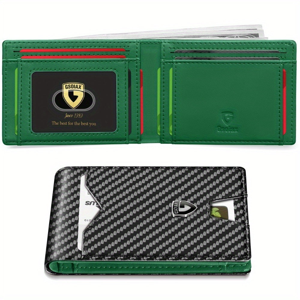 1pc Men's Ultra-thin Wallet, Simple Rfid Barrier Bifold Credit Card Holder Carbon Fiber Fabric, with Elegant Gift Box.