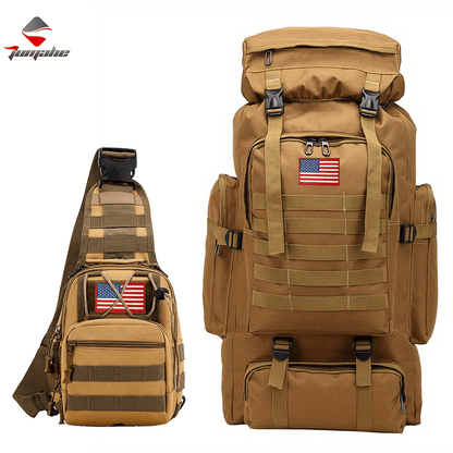 Outdoor Camouflage Backpack Set Hiking Camping Travel Bag Large Multi-Pocket Chest Sling Bag Adjustable Durable Sports Gear Unisex