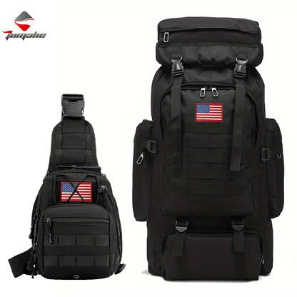 Outdoor Camouflage Backpack Set Hiking Camping Travel Bag Large Multi-Pocket Chest Sling Bag Adjustable Durable Sports Gear Unisex