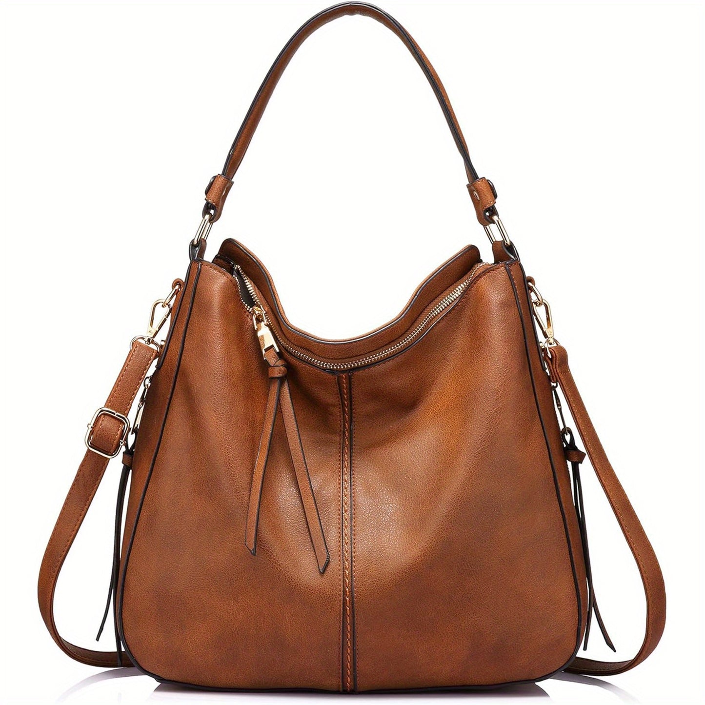 Shoulder Bag for Women – Multi-Pocket, Hobo Large Leather Tassel Golden | Bag Vero – detail view 12